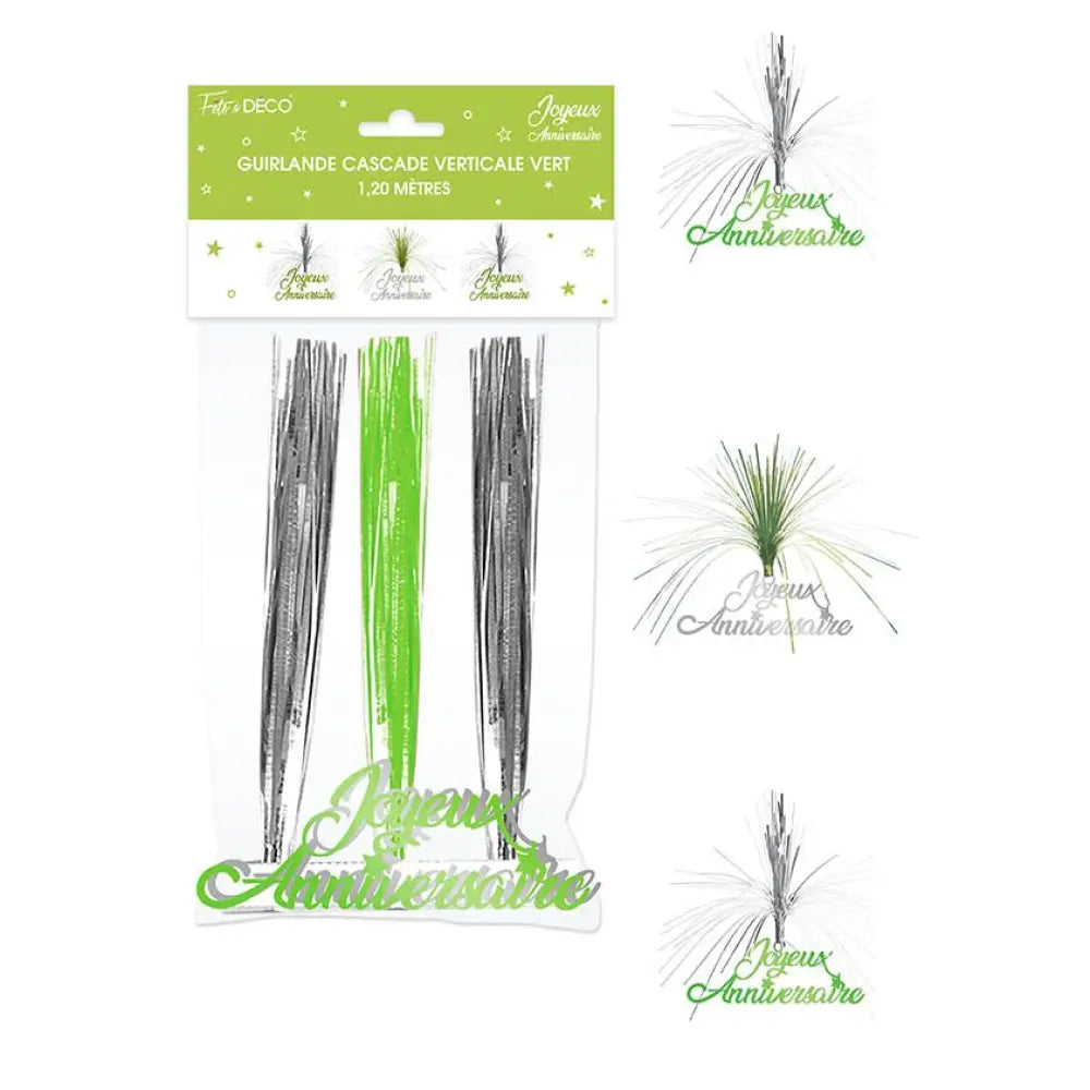 Guirlande Cascade ''Joyeux Anniversaire'' Hologramme - Vert