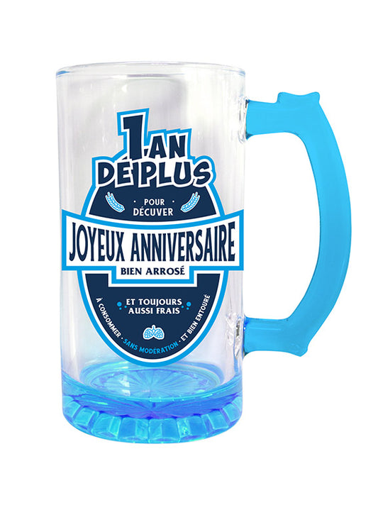 Chope à Bière Joyeux Anniversaire Bleue