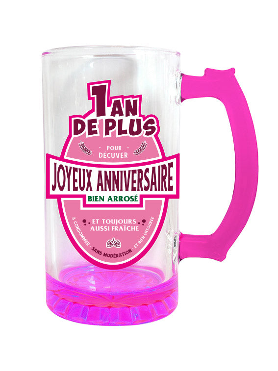 Chope à Bière Joyeux Anniversaire Rose