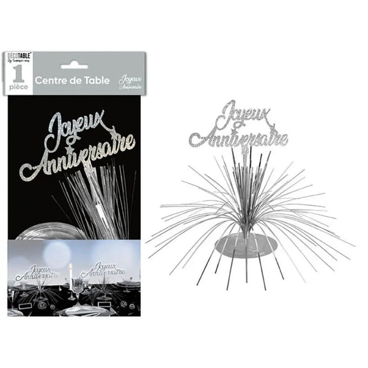 Centre de Table ''Joyeux Anniversaire'' Hologramme - Argent