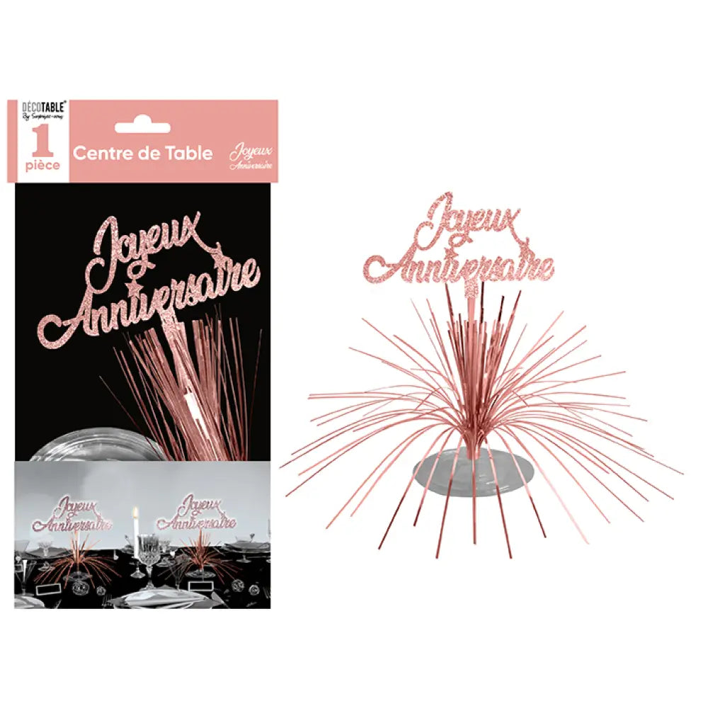 Centre de Table ''Joyeux Anniversaire'' Hologramme - Rose Gold