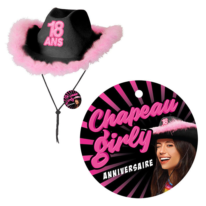 Chapeau Girly Anniversaire Noir - Tous les évènements de la vie : 18 ans<br/>