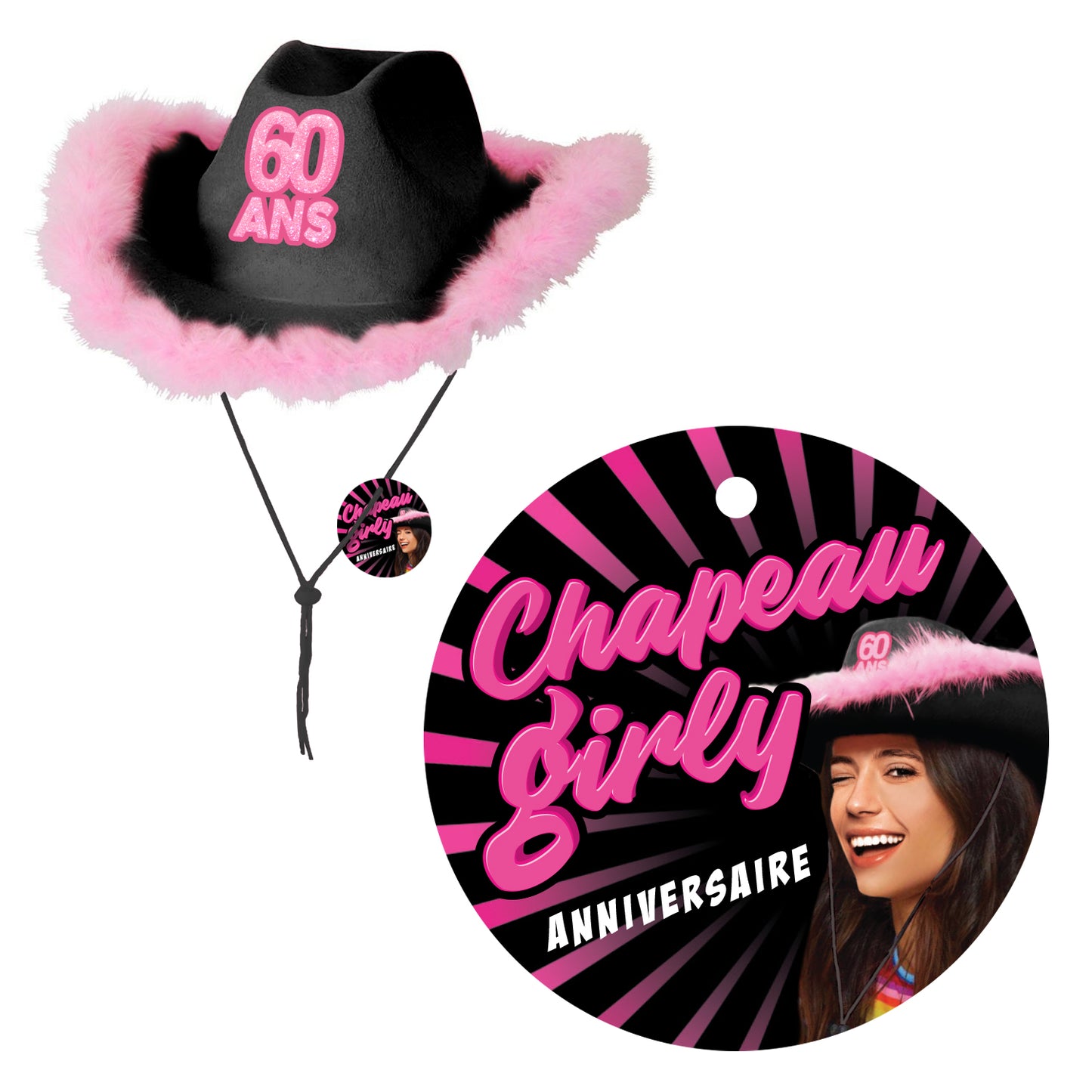 Chapeau Girly Anniversaire Noir - Tous les évènements de la vie : 60 ans