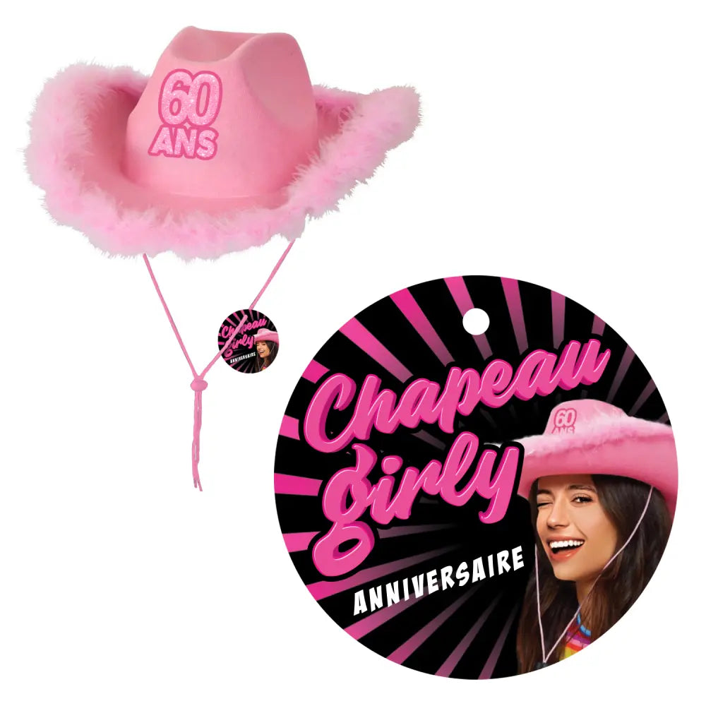 Chapeau Girly Anniversaire Rose - 60 Ans