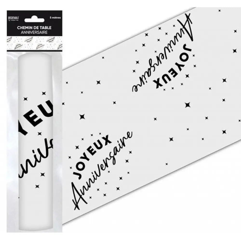 Chemin de Table ''Joyeux Anniversaire'' Noir - 5m