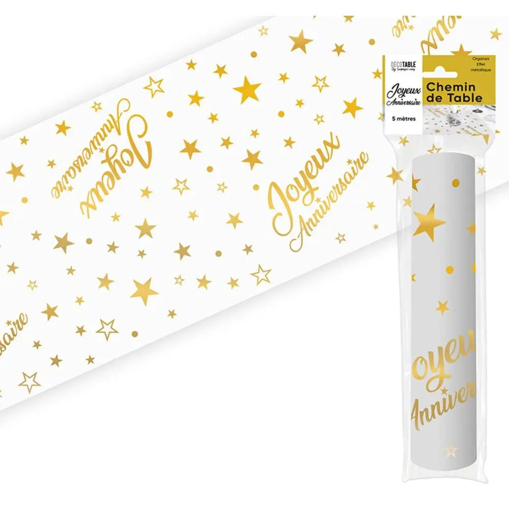 Chemin de Table ''Joyeux Anniversaire'' Or - 5m