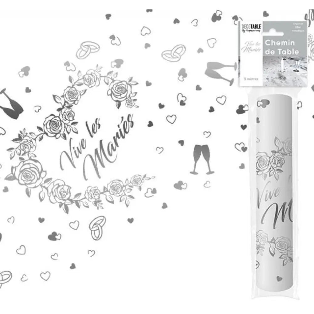 Chemin de Table 5m Argent - Vive les mariés