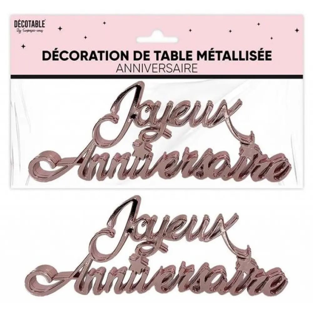 Déco de Table "Joyeux Anniversaire" Métallisée - Rose