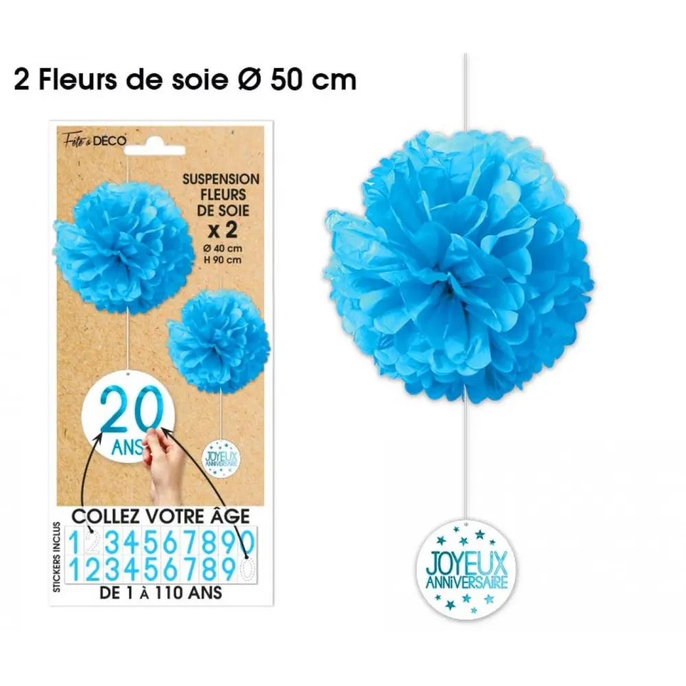 2 Suspensions Fleurs de Soie - Bleu