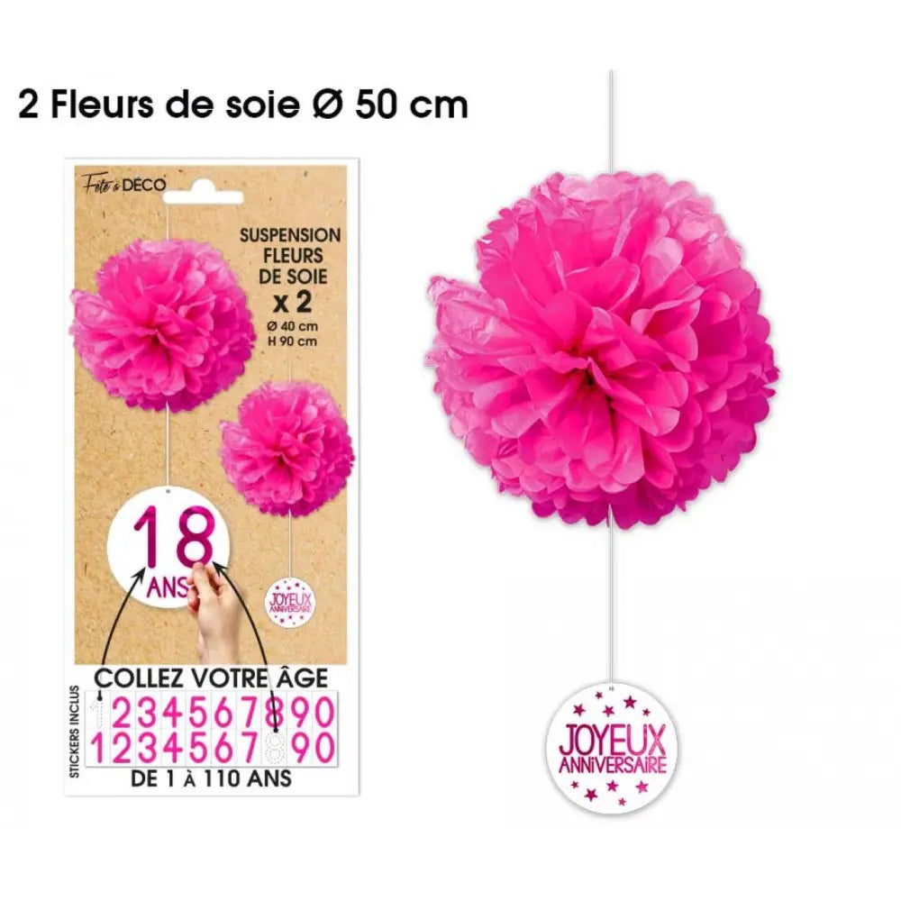 2 Suspensions Fleurs de Soie - Fuchsia