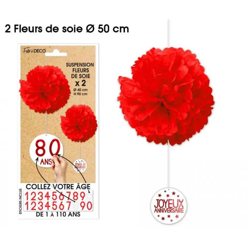 2 Suspensions Fleurs de Soie - Rouge