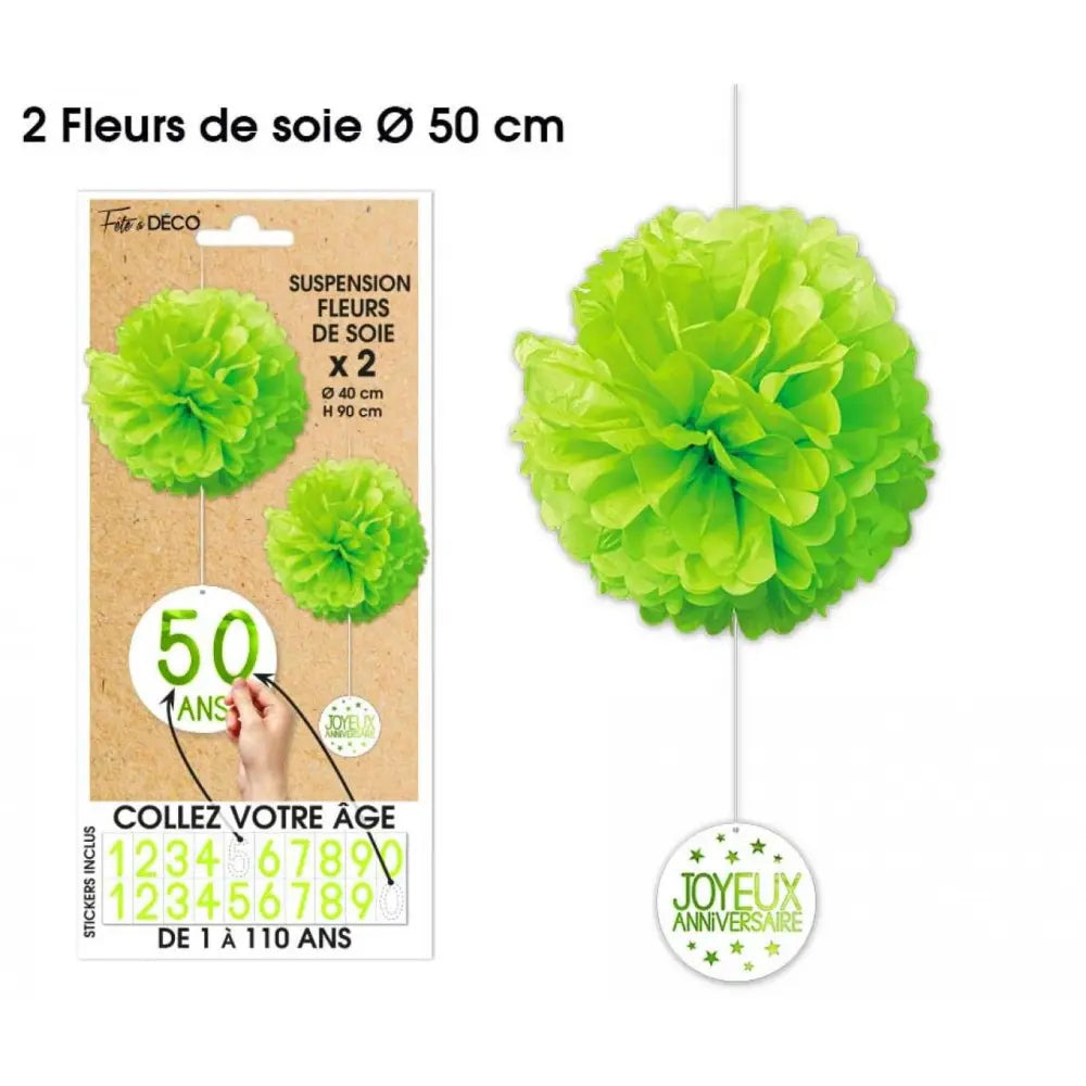 2 Suspensions Fleurs de Soie - Vert