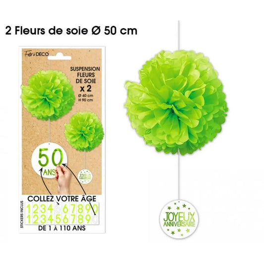 2 Suspensions Fleurs de Soie - Vert