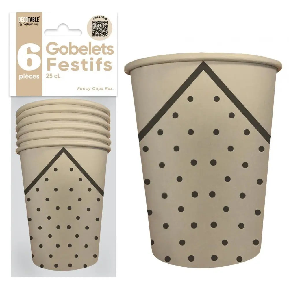 6 Gobelets en Carton ''Festifs'' 25cl - Blanc
