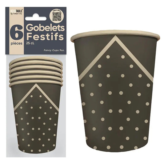6 Gobelets en Carton ''Festifs'' 25cl - Gris