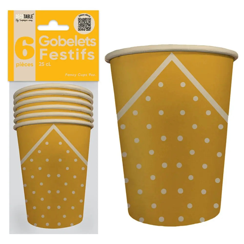 6 Gobelets en Carton ''Festifs'' 25cl - Jaune