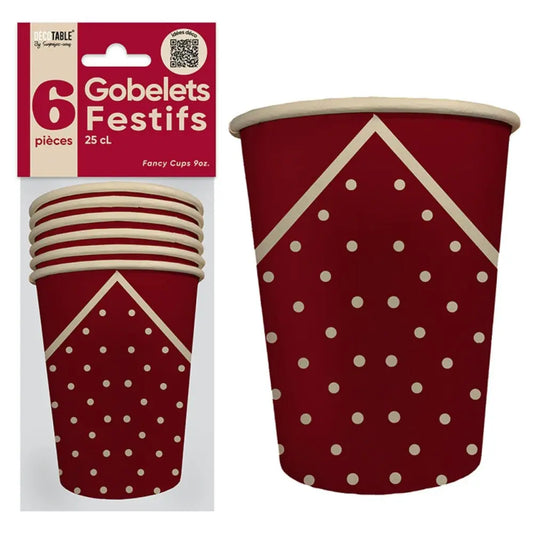 6 Gobelets en Carton ''Festifs'' 25cl - Rouge