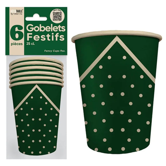 6 Gobelets en Carton ''Festifs'' 25cl - Vert