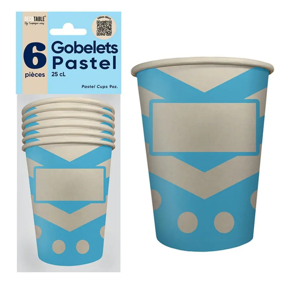 6 Gobelets en Carton ''Pastel'' 25cl - Bleu