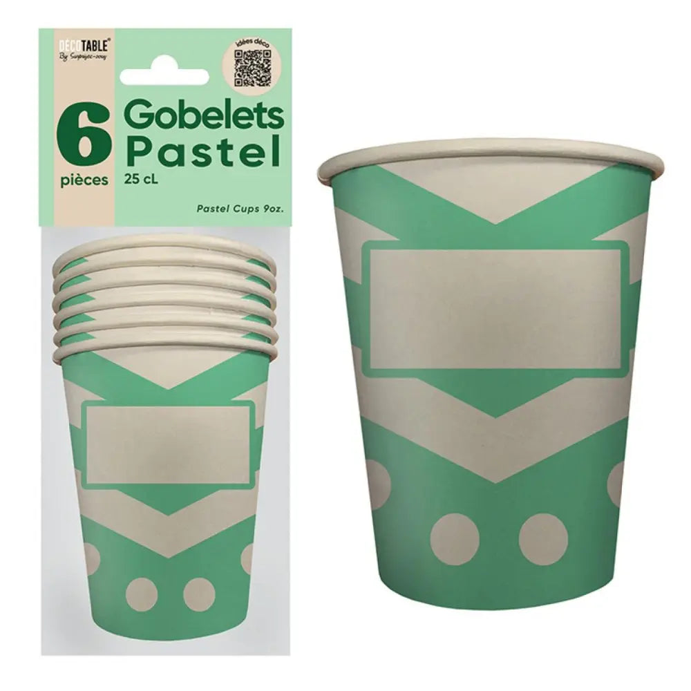 6 Gobelets en Carton ''Pastel'' 25cl - Vert