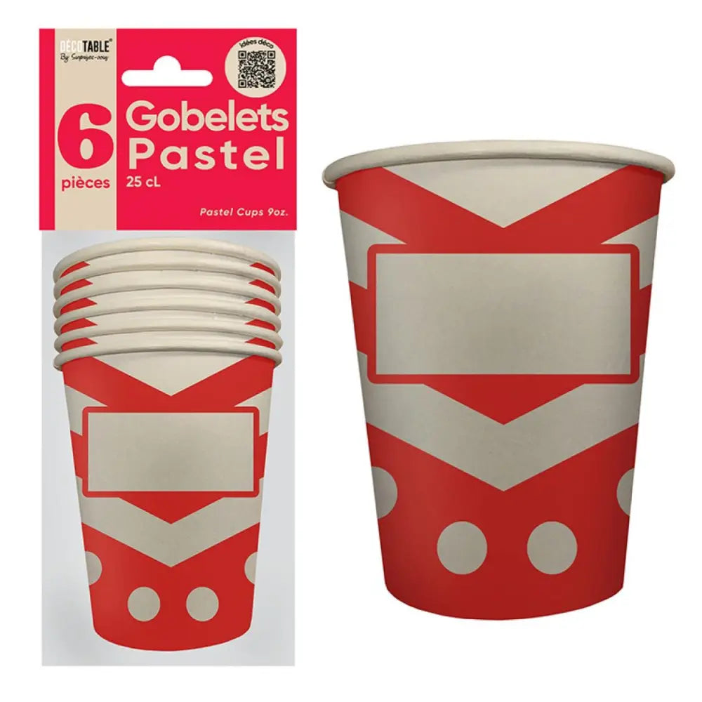6 Gobelets en Carton ''Pastel'' 25cl - Rouge