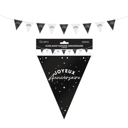 Guirlande Fanions Métallique ''Joyeux Anniversaire'' - Noir