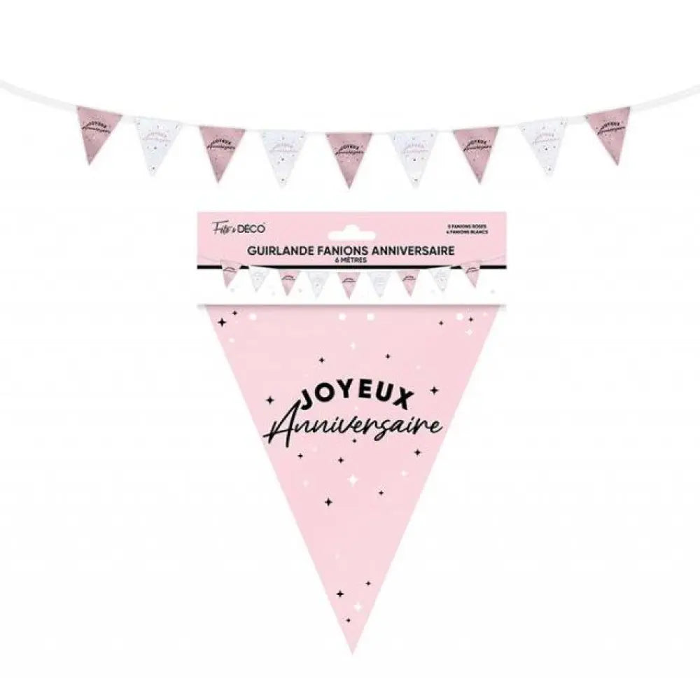 Guirlande Fanions ''Joyeux Anniversaire'' - Rose