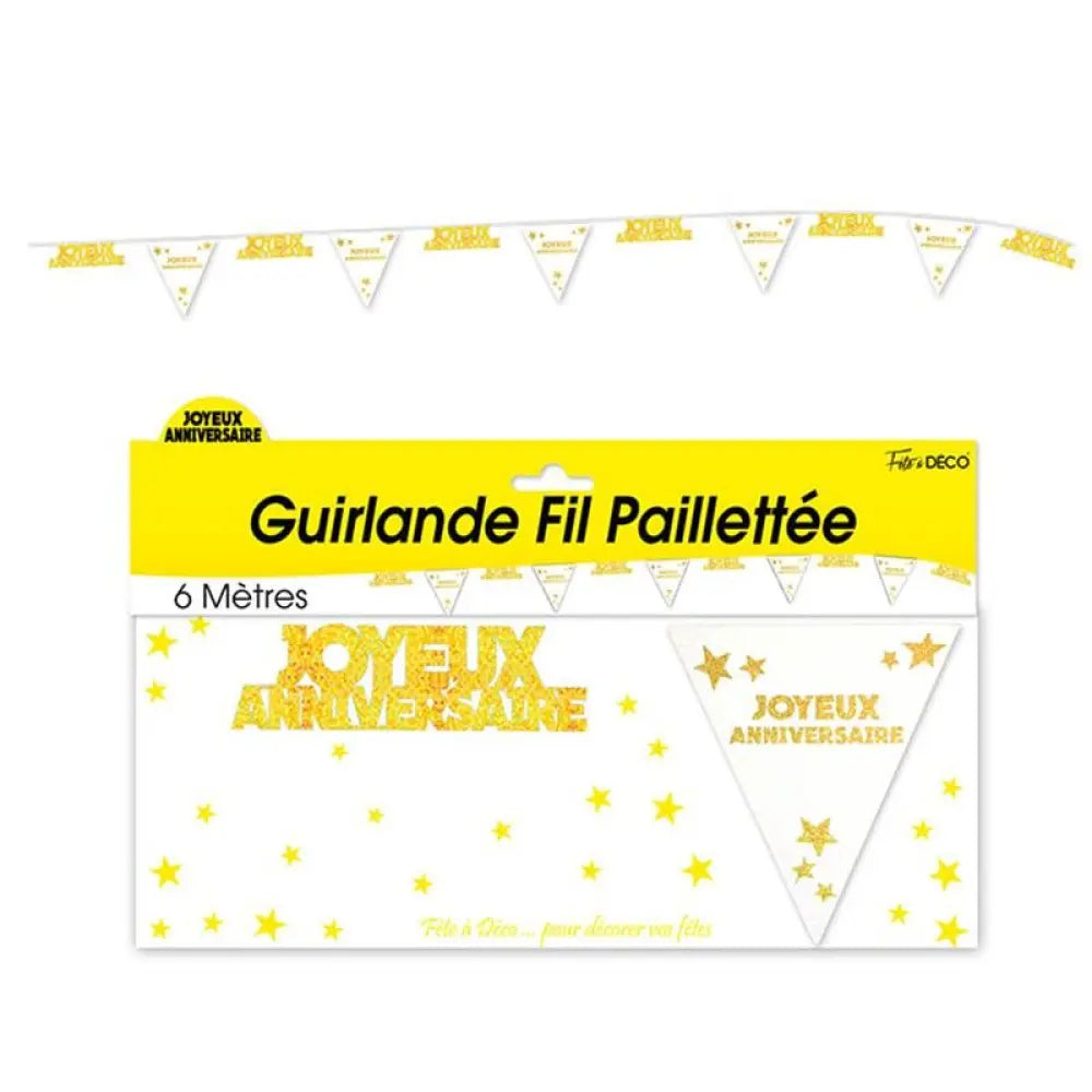 Guirlande Fil Hologramme ''Anniversaire'' - Or