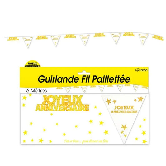 Guirlande Fil Hologramme ''Anniversaire'' - Or