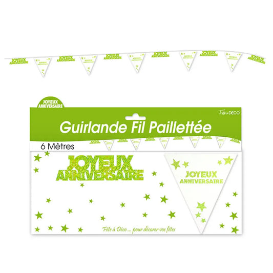 Guirlande Fil Hologramme ''Anniversaire'' - Vert