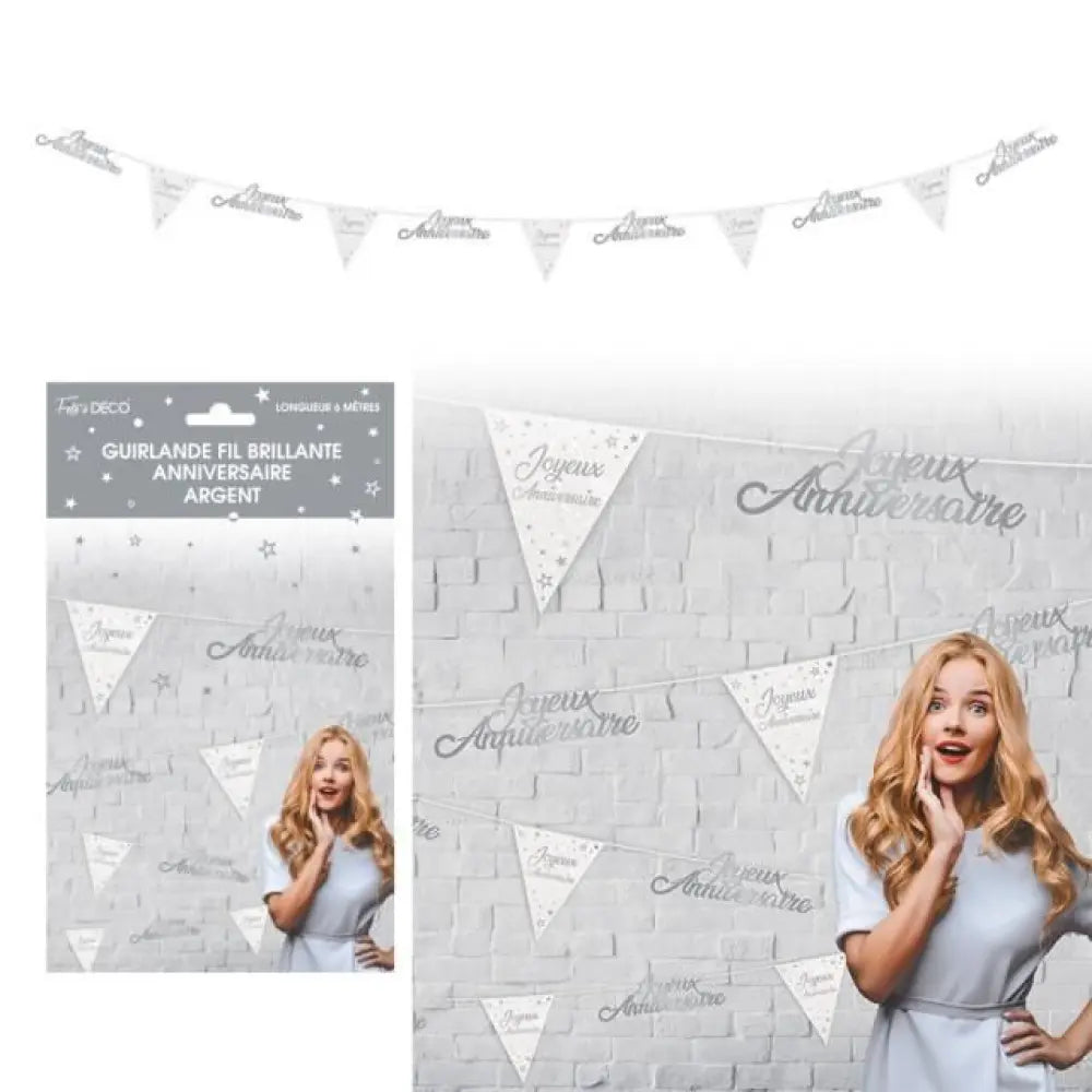 Guirlande Fil Brillante ''Anniversaire'' - Argent