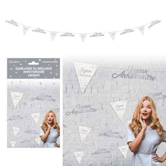 Guirlande Fil Brillante ''Anniversaire'' - Argent