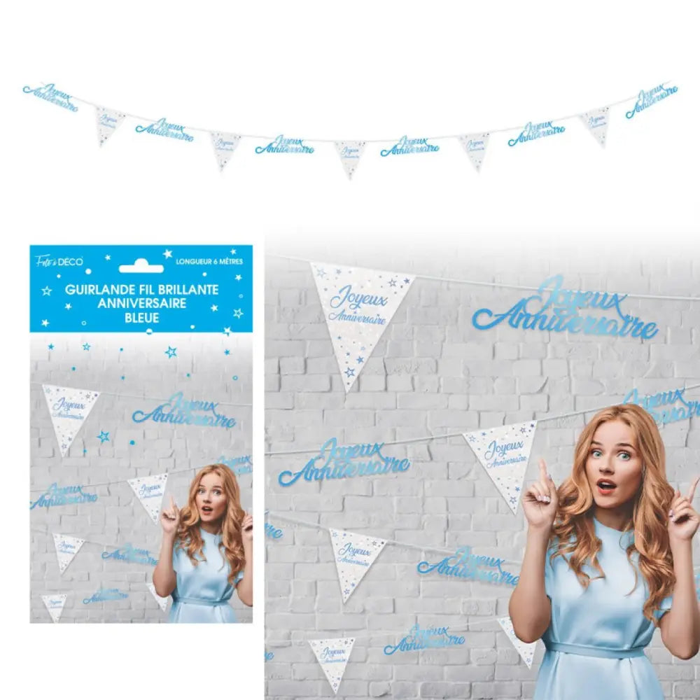 Guirlande Fil Brillante ''Anniversaire'' - Bleu