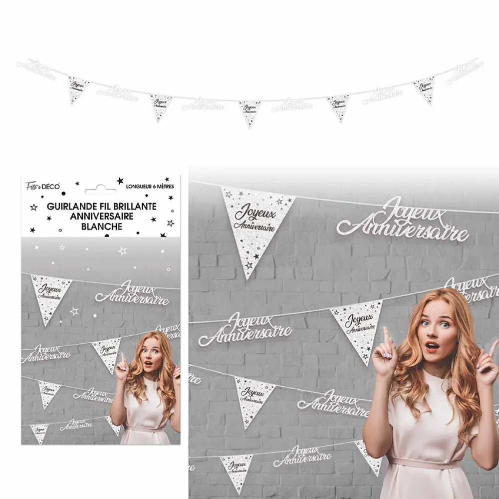 Guirlande Fil Brillante ''Anniversaire'' - Blanc