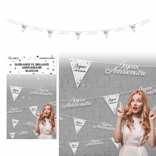 Guirlande Fil Brillante ''Anniversaire'' - Blanc