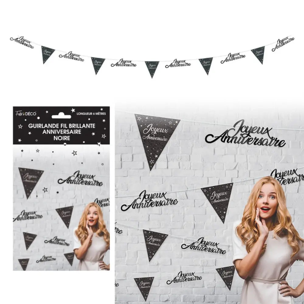 Guirlande Fil Brillante ''Anniversaire'' - Noir