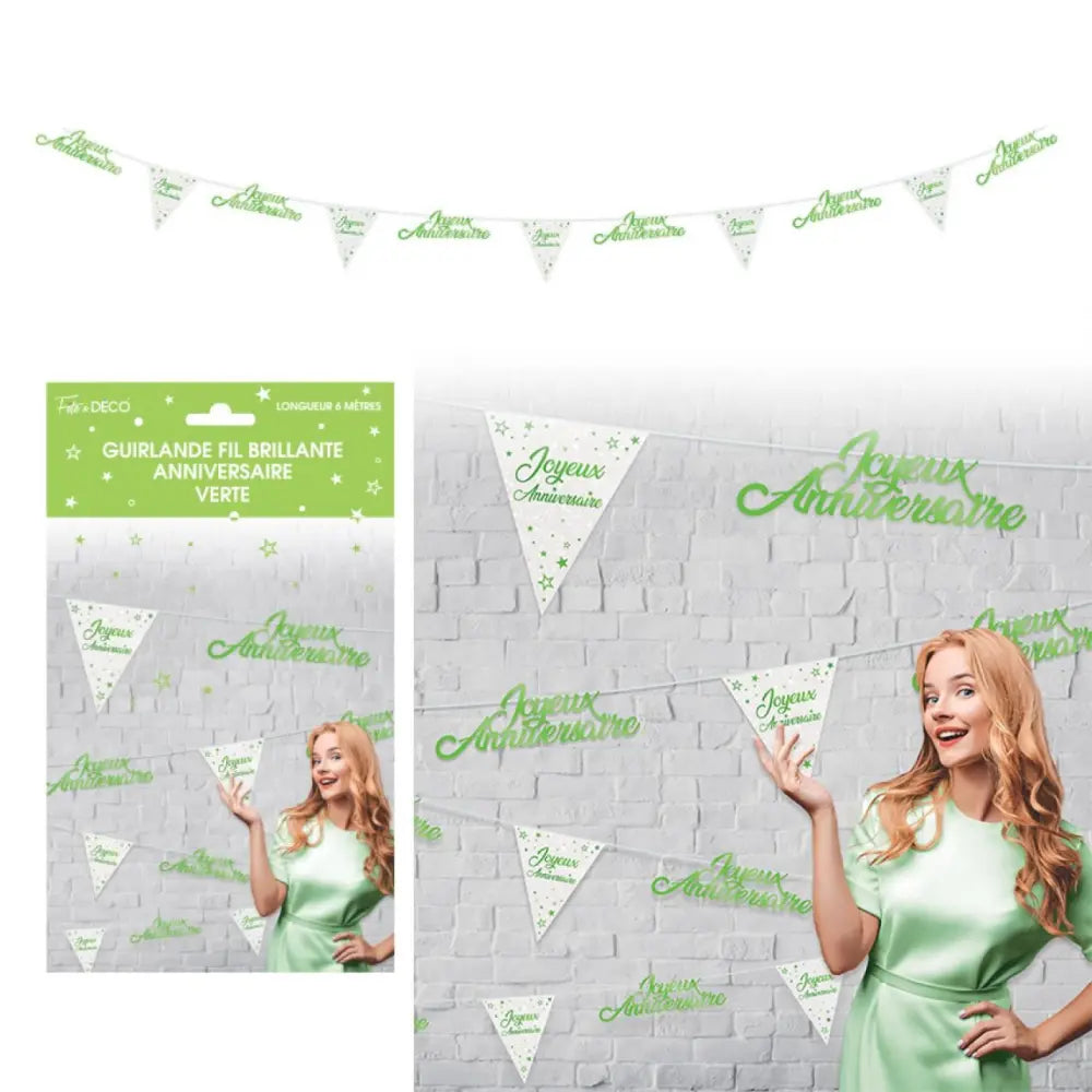 Guirlande Fil Brillante ''Anniversaire'' - Vert