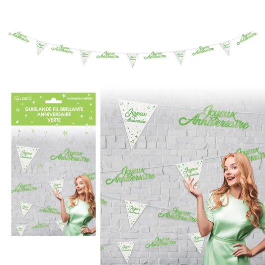 Guirlande Fil Brillante ''Anniversaire'' - Vert