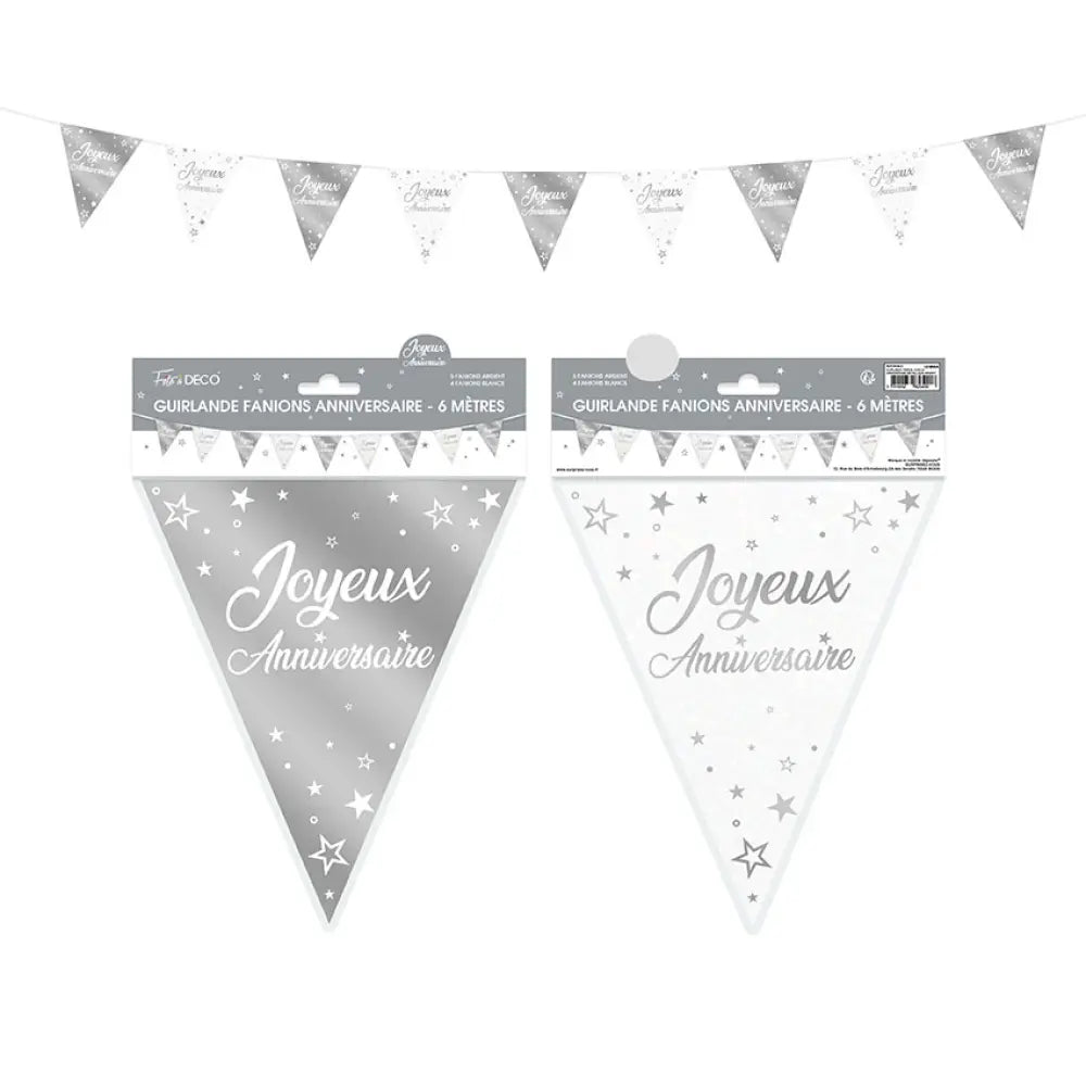 Guirlande Fanions Métallique ''Joyeux Anniversaire'' - Argent