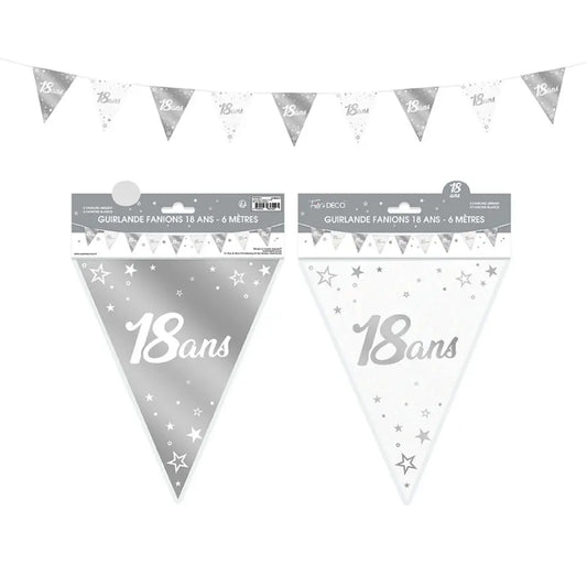 Guirlande Fanions Métallique ''18 Ans'' - Argent