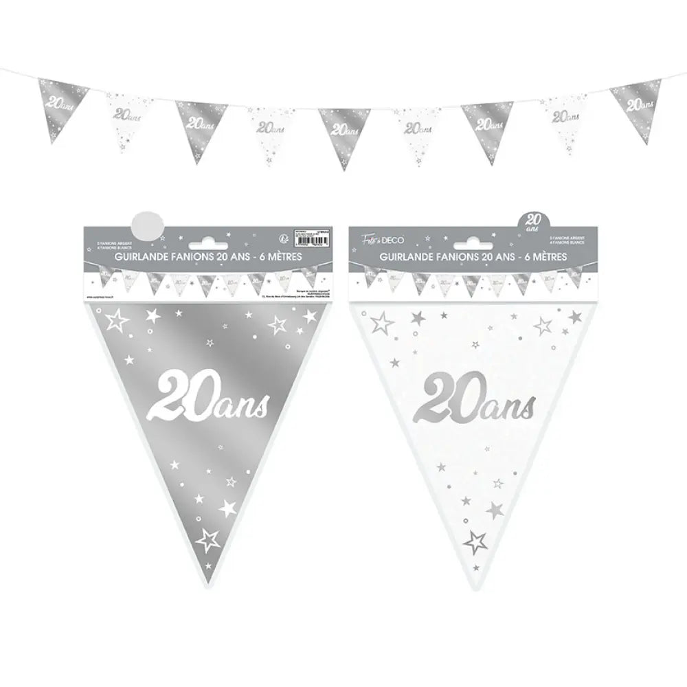 Guirlande Fanions Métallique ''20 Ans'' - Argent