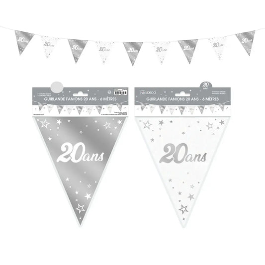 Guirlande Fanions Métallique ''20 Ans'' - Argent