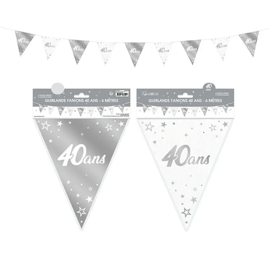 Guirlande Fanions Métallique ''40 Ans'' - Argent