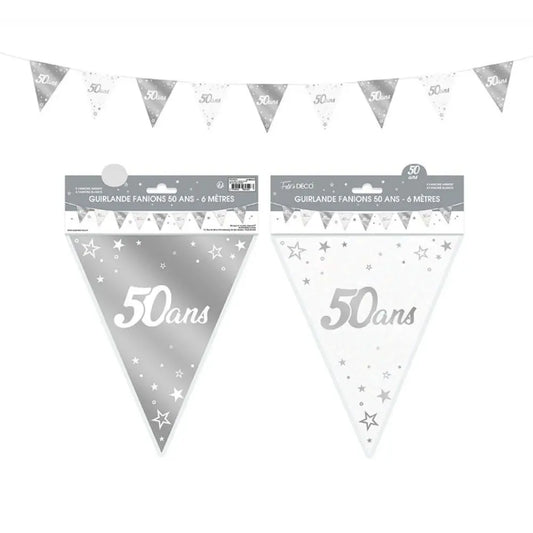 Guirlande Fanions Métallique ''50 Ans'' - Argent