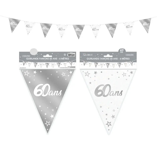 Guirlande Fanions Métallique ''60 Ans'' - Argent