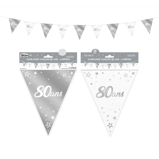 Guirlande Fanions Métallique ''80 Ans'' - Argent
