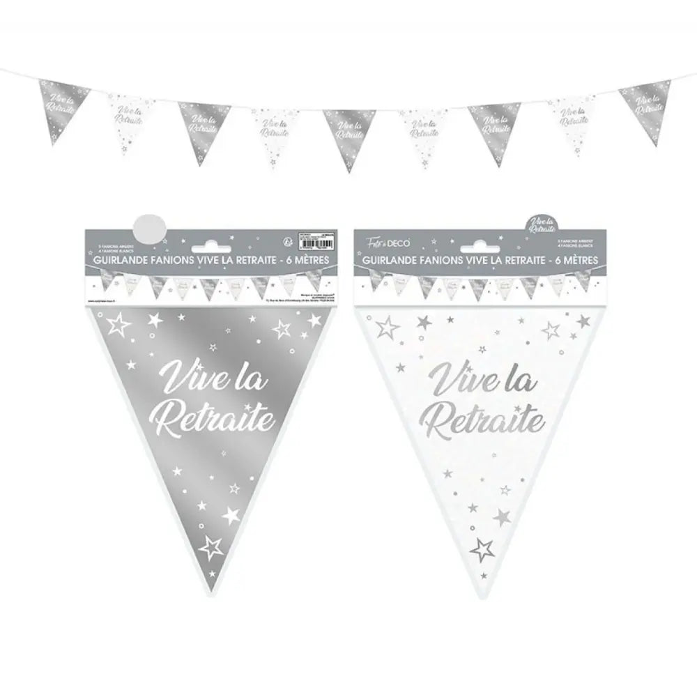 Guirlande Fanions Métallique ''Vive la Retraite'' - Argent