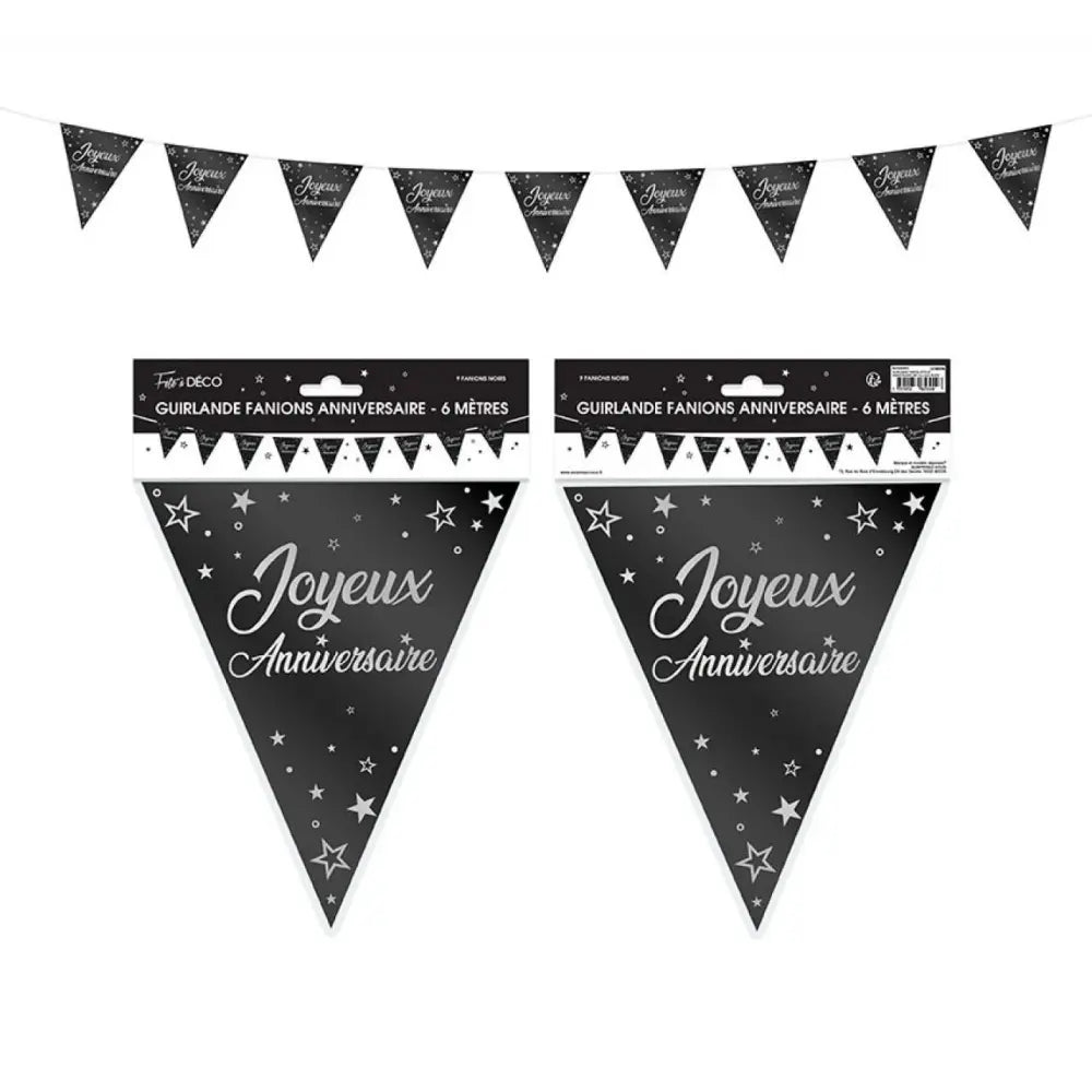 Guirlande Fanions ''Joyeux Anniversaire'' - Noir
