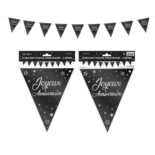 Guirlande Fanions ''Joyeux Anniversaire'' - Noir