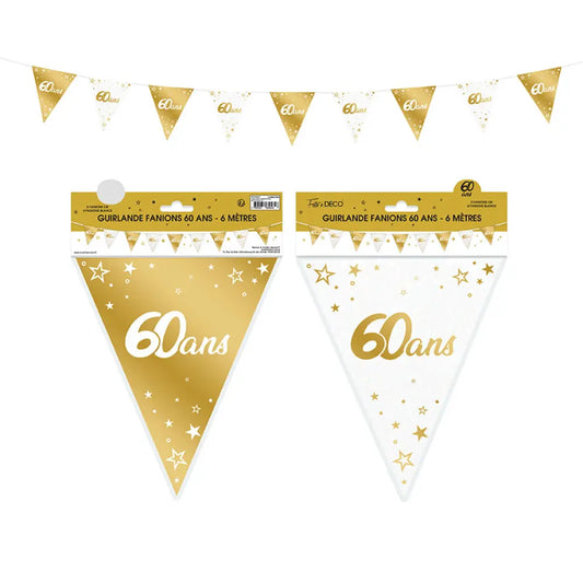 Guirlande Fanions Métallique ''60 Ans'' - Or